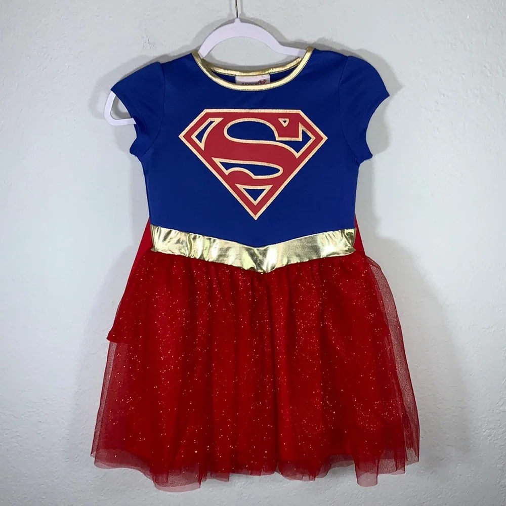 DC Comics Supergirl Costume Dress Kids Medium 8-10 With Cape Superhero Cosplay